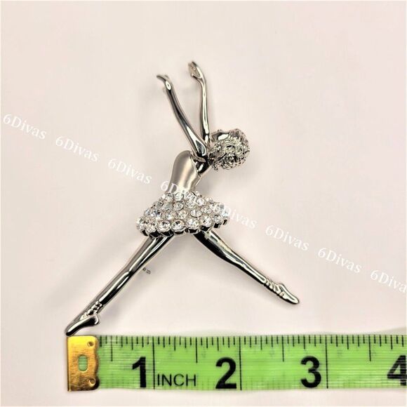 𝅺DANCING Ballerina Silver Tone Brooch with Sparkling Crystals - Picture 13 of 14